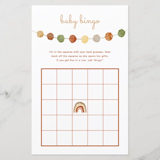 Papier Boho Genre Neutre Baby shower Bingo Jeu (Devant)
