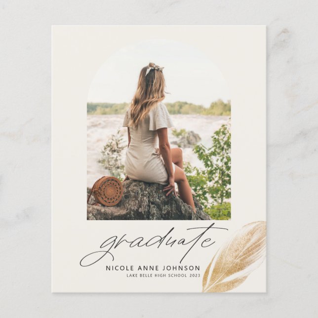 Papier Boho Gold Feather Arch Photo Graduation Invitation (Devant)