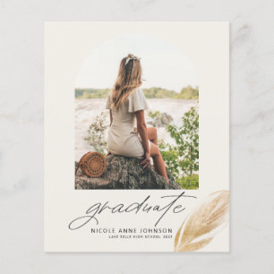 Papier Boho Gold Feather Arch Photo Graduation Invitation