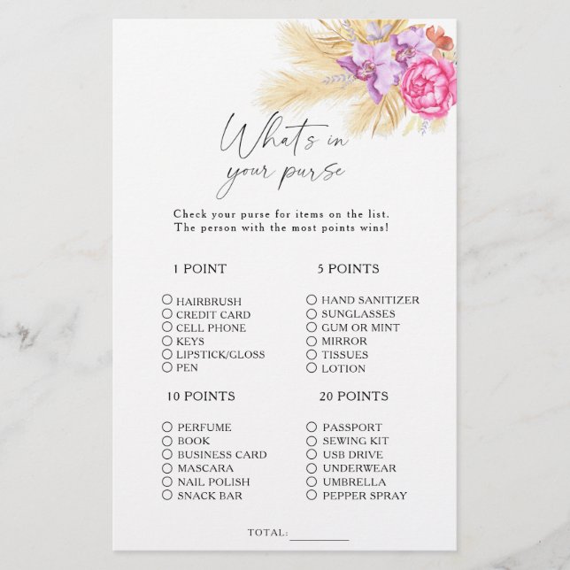 Papier Boho grass - Qu'y a-t-il dans votre sac à main (Devant)