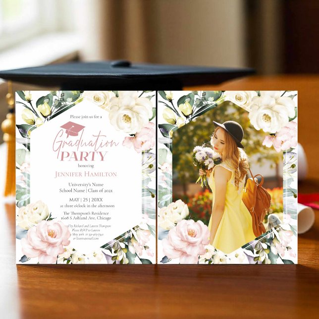 Papier Boho Green Cadre Floral Photo Graduation Party (Créateur téléchargé)