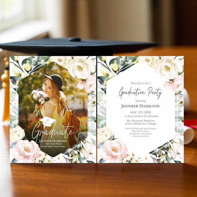 Papier Boho Green Cadre Floral Photo Graduation Party (Créateur téléchargé)