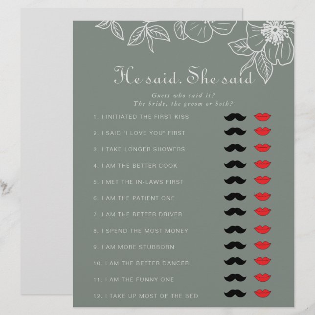 Papier Boho Green Il A Dit Qu'Elle A Dit Fête des mariées (Devant / Derrière)