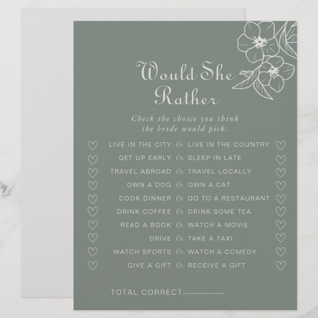 Papier Boho Green Voudrait-Elle Plutôt Fête des mariées J (Devant / Derrière)