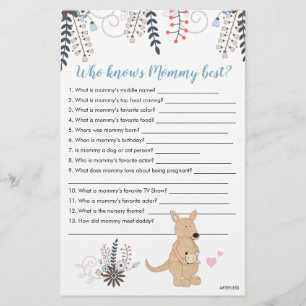 Papier Boho Kangaroo Boy Baby shower Qui Connaît Mommy Ga