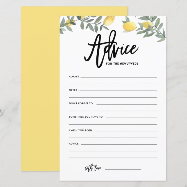 Papier Boho Lemon Conseils pour les nouveaux mariés Conse (Devant / Derrière)