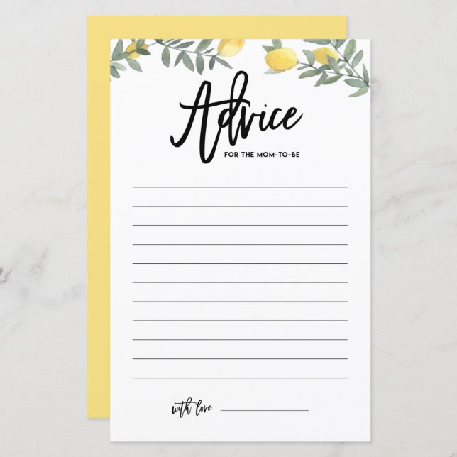 Papier Boho Lemon Conseils pour que maman soit Baby showe (Devant / Derrière)
