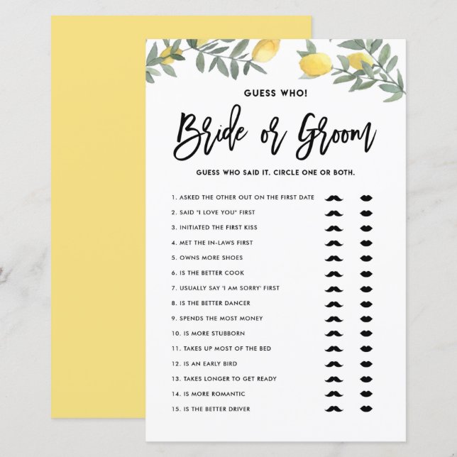 Papier Boho Lemon Il A Dit Qu'Elle A Dit Fête des mariées (Devant / Derrière)