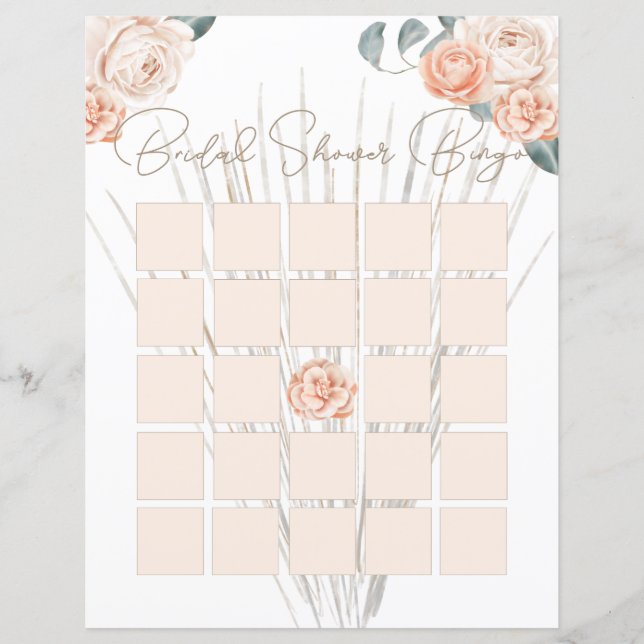 Papier Boho moderne rose Élégant floral Bingo nuptiale (Devant)