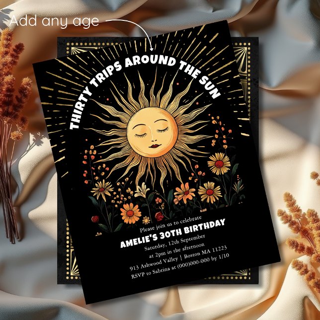Papier Boho Mystical Sun 30th Birthday Invitation (Créateur téléchargé)