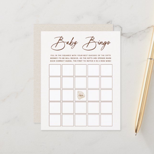 Papier Boho Neutral Baby Bingo Jeu (Devant/Arrière en situation)