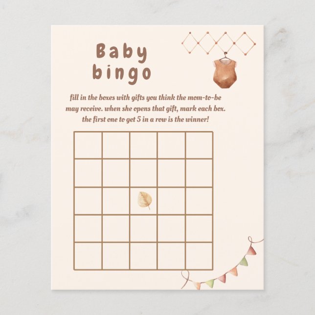 Papier Boho nursery Baby jeu de bingo. (Devant)