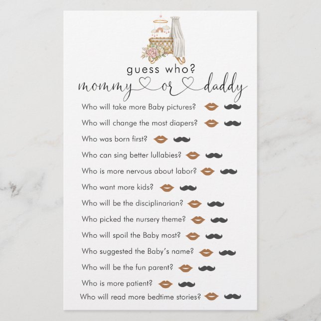 Papier Boho Nursery Baby shower Devinez Qui Joue (Devant)