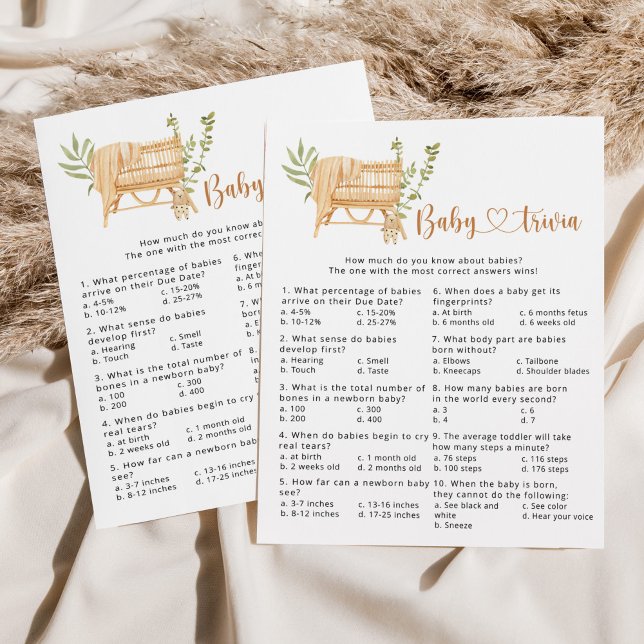 Papier Boho nursery Baby trivia jeu de baby shower (Créateur téléchargé)
