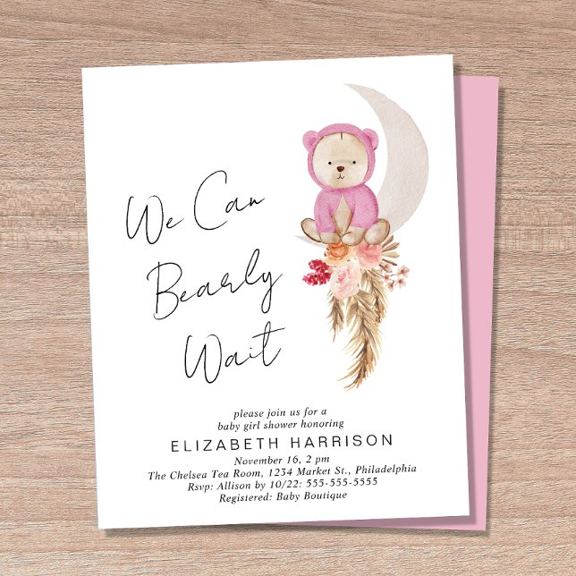 Papier Boho Ours Bearly Wait Baby Girl Douche Invitation (Créateur téléchargé)