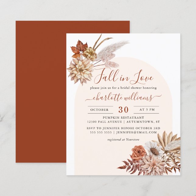 Papier Boho Pampas Grass automne nuptiale douche Invitati (Devant / Derrière)