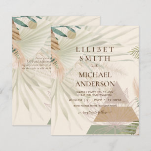 Papier BOHO Pampas Grass Beige Vert Mariage en terre cuit