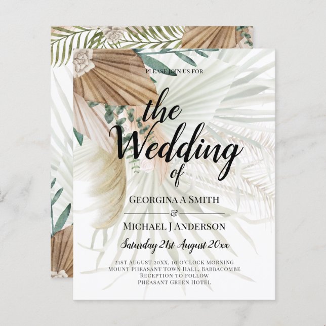 Papier BOHO Pampas Grass Beige Vert Mariage en terre cuit (Devant / Derrière)