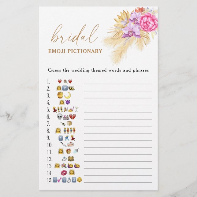 Papier Boho pampas herbe douche nuptiale émoticône pictio (Devant)