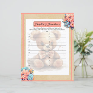 Papier Boho Pink Bear Baby Nom du garçon Jeu