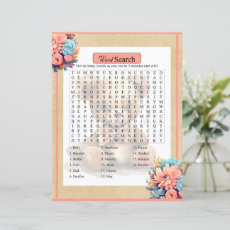 Papier Boho Pink Bear Baby shower Word Search Jeu