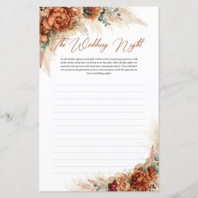 Papier Boho plage terre cuite cuivre La nuit Mariage (Devant)