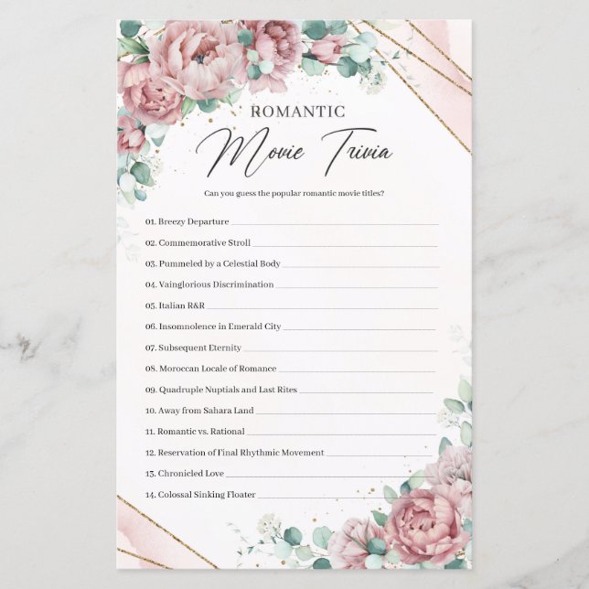 Papier Boho poudre rose roses or Romantic Movie Trivia (Devant)