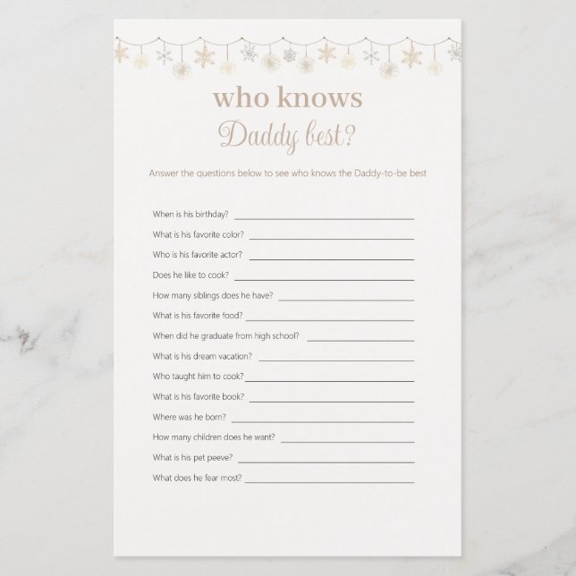 Papier Boho Qui Connaît Daddy Meilleur Baby shower Jeu (Devant)