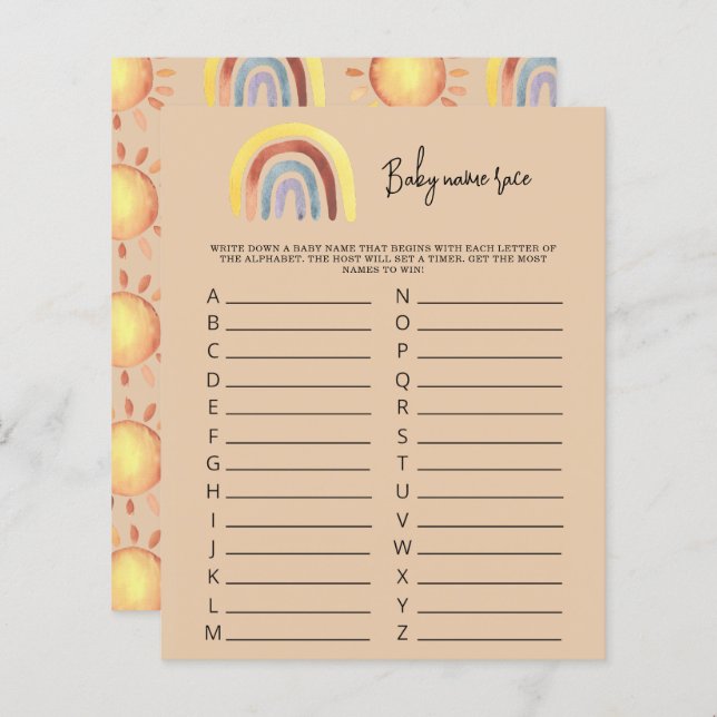 Papier Boho Rainbow Baby jeu de nom race (Devant / Derrière)