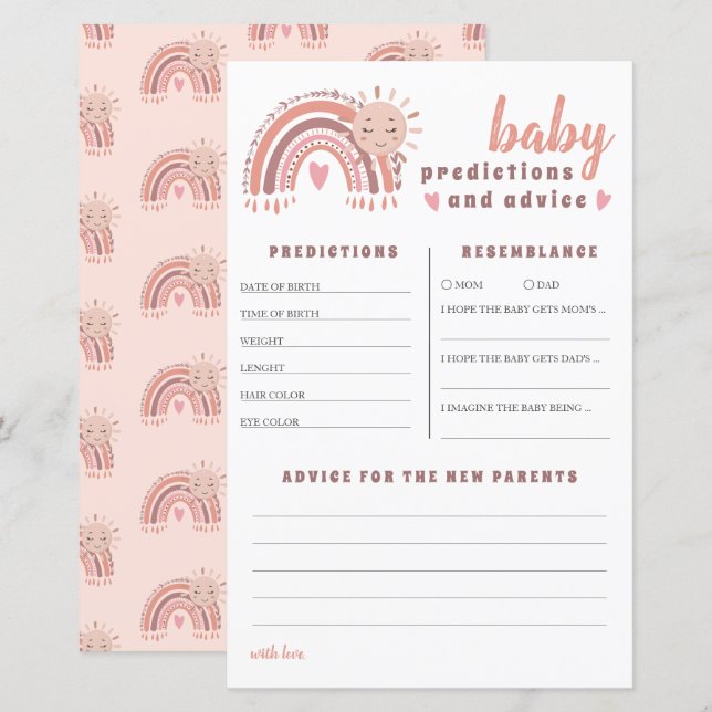 Papier Boho Rainbow Baby shower de prédictions et conseil (Devant / Derrière)