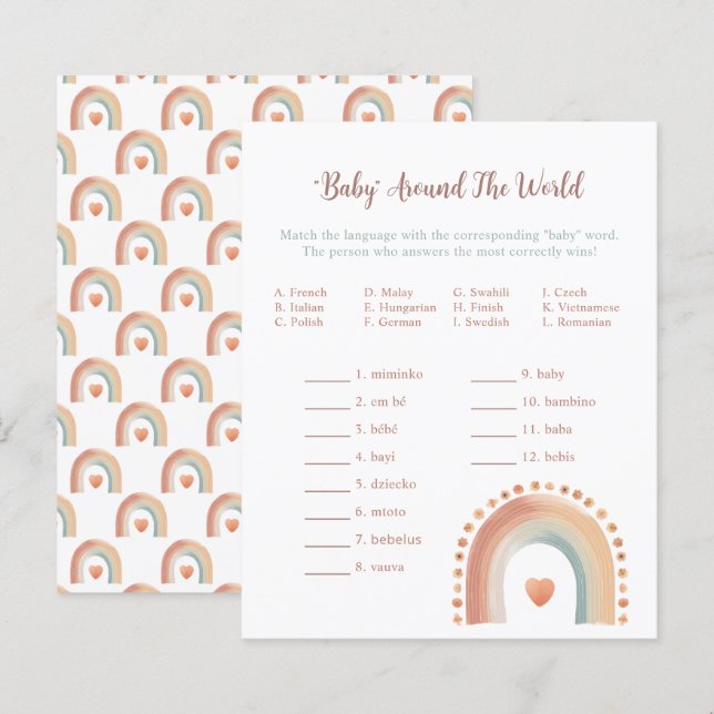 Papier Boho Rainbow Baby shower Jeu - Aquarelle Terre (Devant / Derrière)