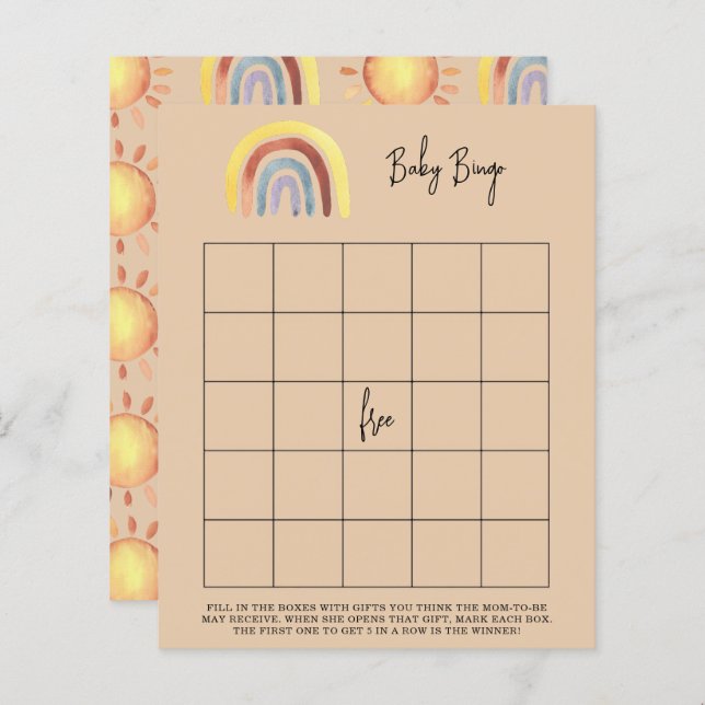 Papier Boho Rainbow Baby shower jeu de bingo (Devant / Derrière)