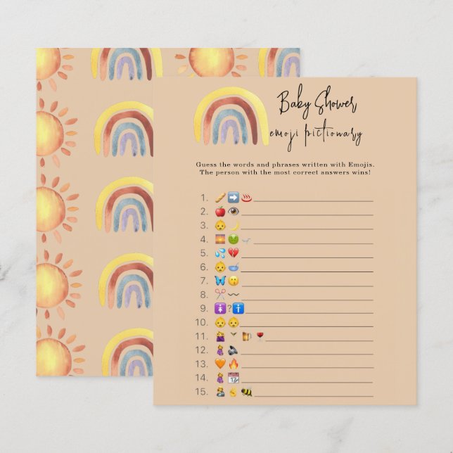 Papier Boho Rainbow Emoji jeu d'images baby shower (Devant / Derrière)