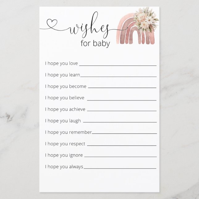 Papier Boho Rainbow Girl Baby shower des souhaits pour bé (Devant)