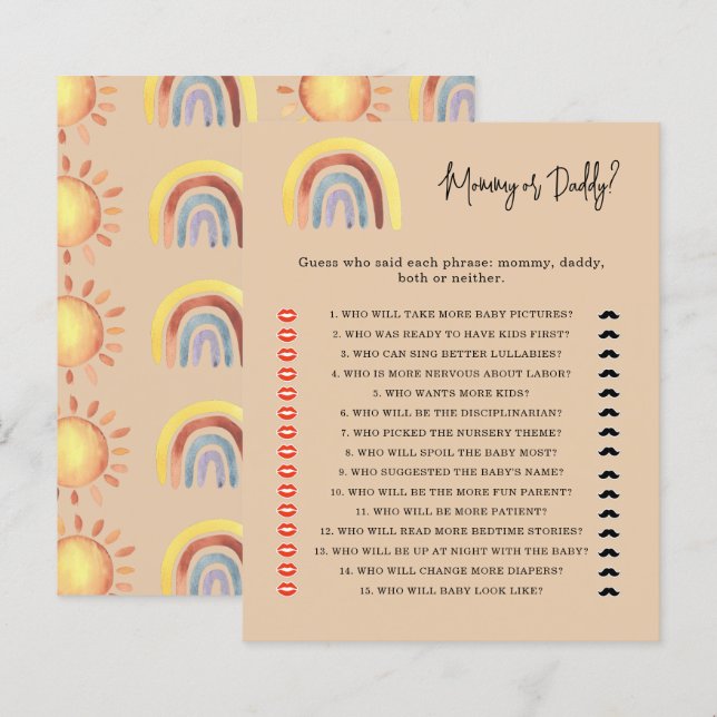 Papier Boho Rainbow maman ou papa jeu de baby shower (Devant / Derrière)