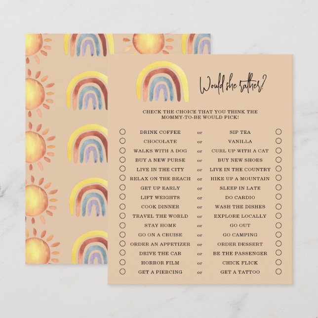 Papier Boho Rainbow Voudrait-Elle Plutôt Baby shower Jeu (Devant / Derrière)