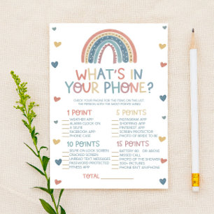 Papier Boho Rainbow What's in Your Phone Baby shower Game