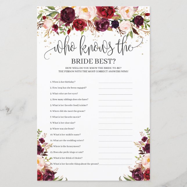 Papier Boho romantique qui connaît la mariée meilleur jeu (Devant)
