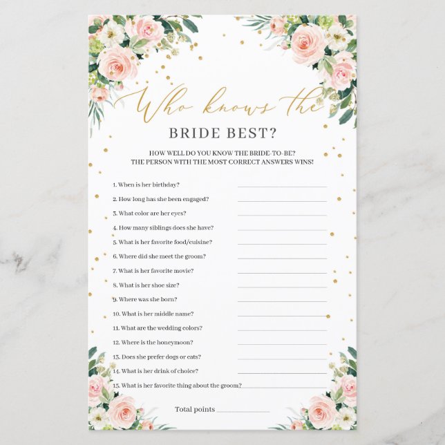 Papier Boho rose floral rousse qui connaît mieux la marié (Devant)