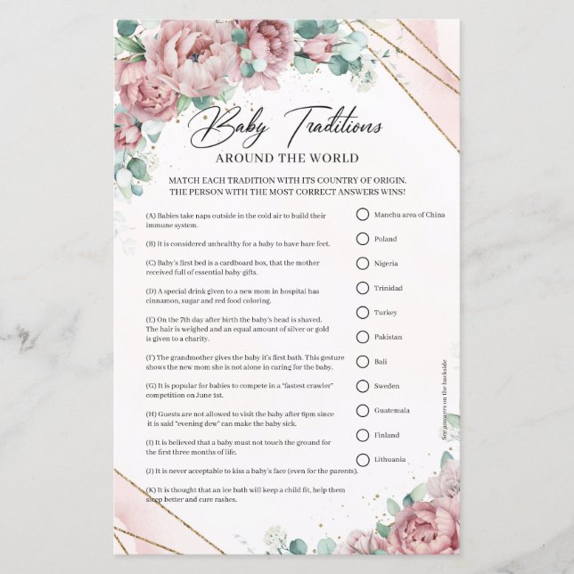 Papier Boho rose rose rose roses cadre or Baby Traditions (Devant)