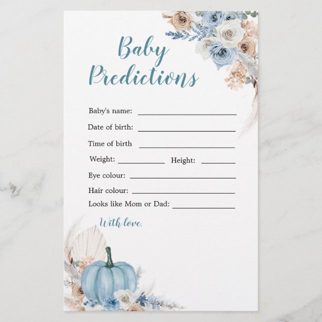 Papier Boho Rustic Citrouille Fall Baby Prédictions (Devant)