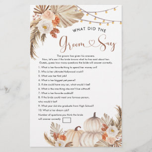 Papier Boho Rustic Citrouille Fall in Love Groom Say Game