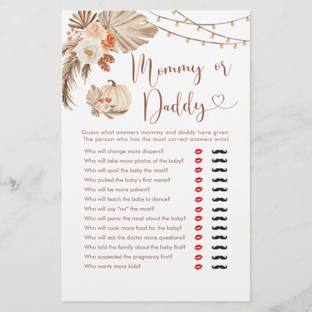 Papier Boho Rustic Citrouille Fall in Love Maman ou Papa (Devant)