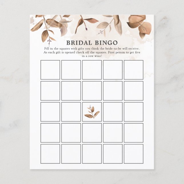 Papier Boho Rustic Florals Fête des mariées Bingo Jeu (Devant)