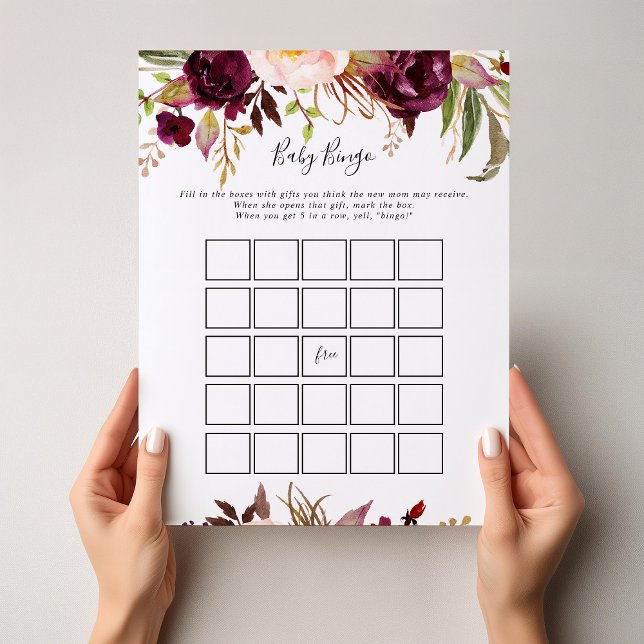 Papier Boho rustique coloré Floral Baby Bingo Douche Jeu (Créateur téléchargé)