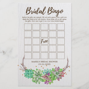 Papier Boho Rustique Floral Succulent Bridal Bingo Jeu