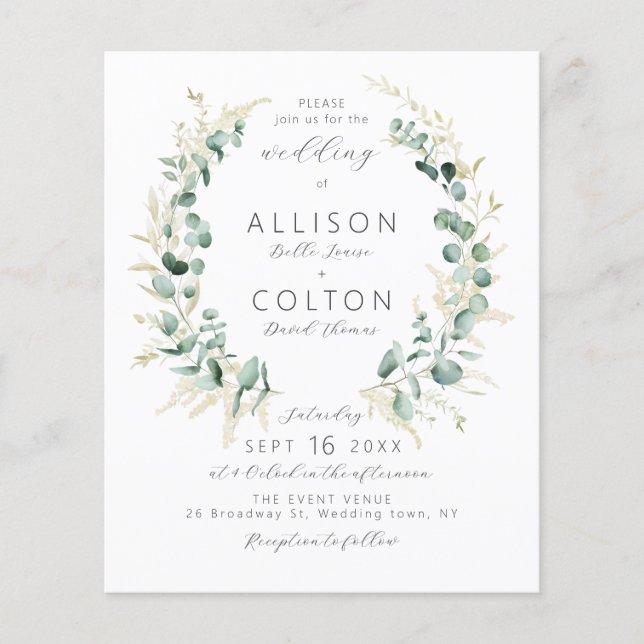 Papier Boho rustique sauge verdure tout en un mariage (Devant)