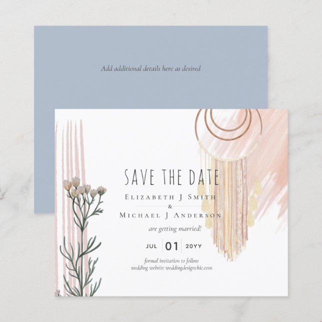 Papier Boho Save the Date  Thème attrape-rêves (Devant / Derrière)