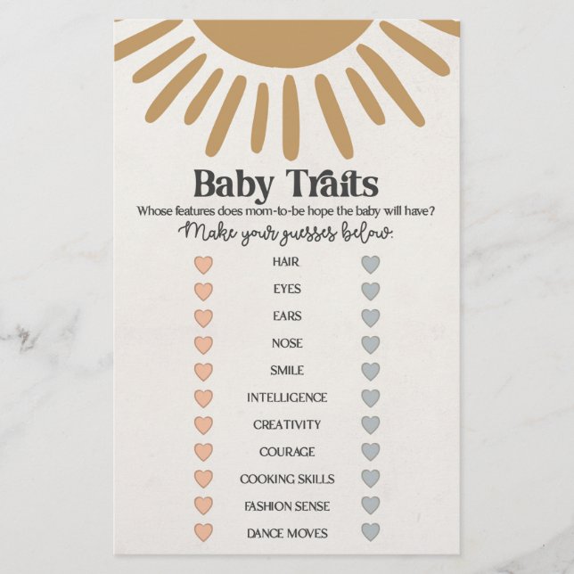 Papier boho soleil briller bébé traits douche jeu (Devant)