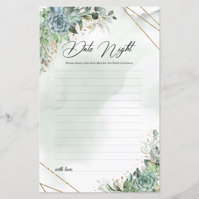 Papier Boho succulent eucalyptus cadre or Date Nuit (Devant)